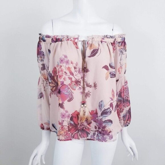 Altar'd State Pink Floral Boho Off Shoulder Top - Picture 1 of 6